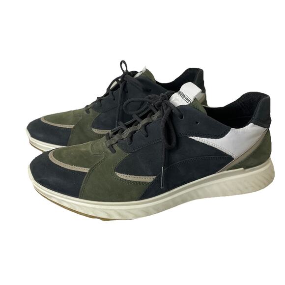 Ecco Men\'s St.1 Lite Athleisure Leather Sneakers, Black/Green/White Comfort Sz 9 main image 7